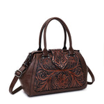 Handmade Carved One-Shoulder Women's Leather Bag – Retro PU Pillow Shape Shoulder Handbag