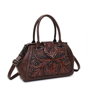 Handmade Carved One-Shoulder Women's Leather Bag – Retro PU Pillow Shape Shoulder Handbag