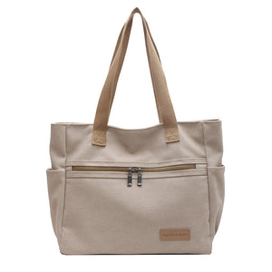 Women’s Canvas Shoulder Tote Bag – Large Casual Handbag with Contrast Stitching, Daily Travel and Work Bag