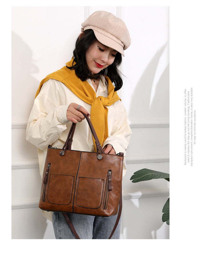 Women’s Large-Capacity Retro Tote Bag – Simple PU Crossbody Handbag for Work, Travel, and Daily Use