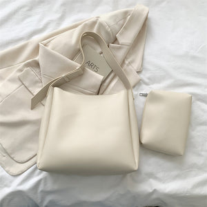 Women’s Large Shoulder Tote Bag – PU Leather Leisure Combination Handbag with Small Pouch, Casual Everyday Bag
