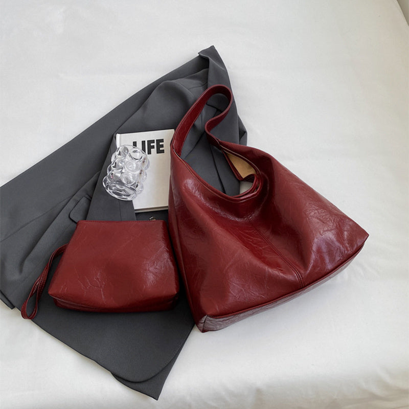 Women’s 2PCS PU Leather Composite Bag – Fashion Shoulder Tote with Clutch, Large Capacity Casual Hobo Handbag