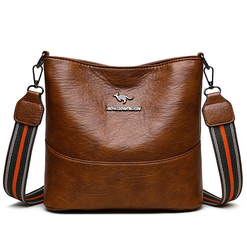 European American Simple Versatile Bucket Bag – Soft PU Leather Shoulder Handbag for Women