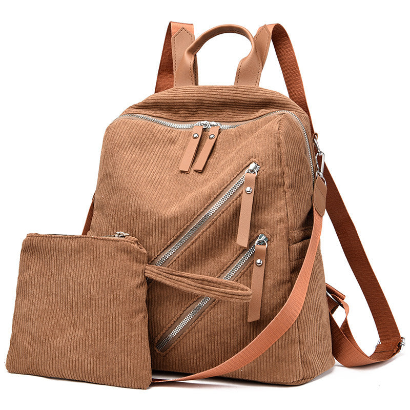 Simple Street Trendy Women’s Backpack – Large Capacity Corduroy Casual Bag for Daily, School & Travel Use