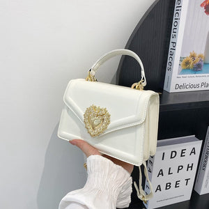 Fashion Portable Small Square Bag – Genuine Leather Flip Double Compartment Shoulder Crossbody Bag