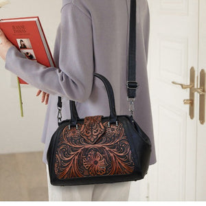 Handmade Carved One-Shoulder Women's Leather Bag – Retro PU Pillow Shape Shoulder Handbag
