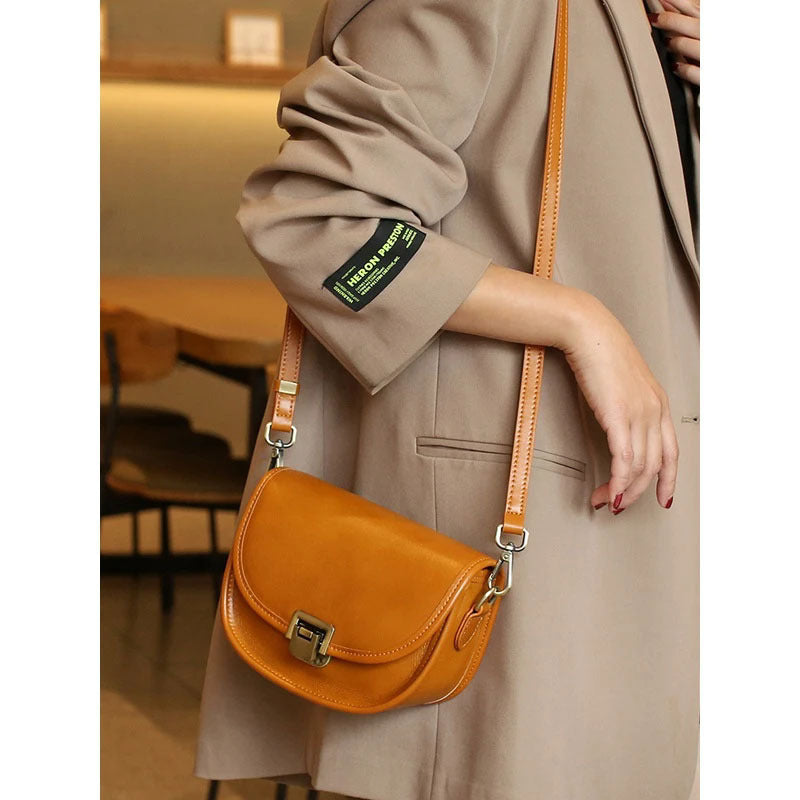 Vegetable Tanned Top Layer Cowhide Shoulder Bag for Women – Genuine Leather Half Moon Crossbody