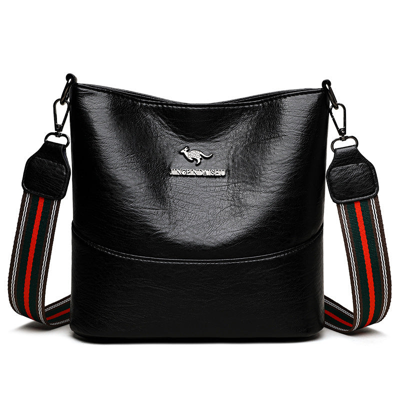 European American Simple Versatile Bucket Bag – Soft PU Leather Shoulder Handbag for Women