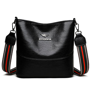 European American Simple Versatile Bucket Bag – Soft PU Leather Shoulder Handbag for Women