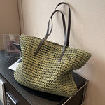 Women’s Summer Woven Shoulder Bag – Large Capacity Beach Tote Handbag with Zipper, Fashion Casual Straw Style
