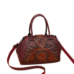 Handmade Carved One-Shoulder Women's Leather Bag – Retro PU Pillow Shape Shoulder Handbag