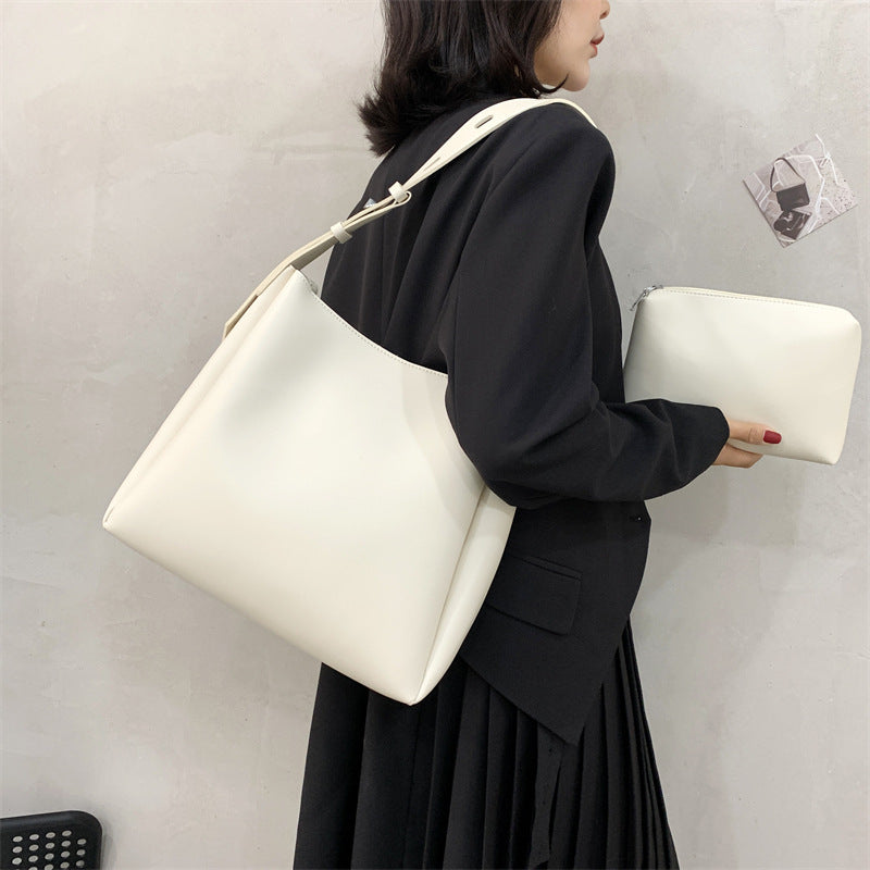 Women’s Large Shoulder Tote Bag – PU Leather Leisure Combination Handbag with Small Pouch, Casual Everyday Bag