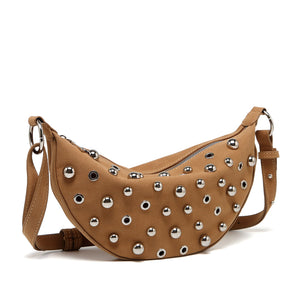 Fashion Retro Rivet Crossbody Bag for Women – Metallic Matte PU Underarm Shoulder Bag