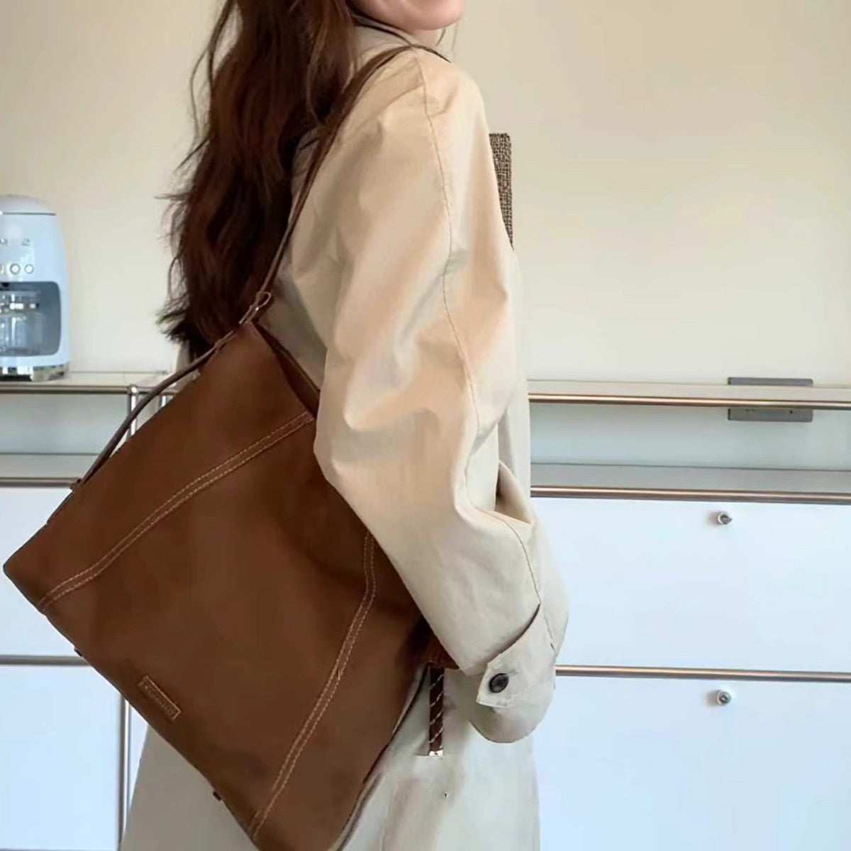 Large Capacity Simple Soft Suede Messenger Bag – High-grade Leather Bucket Shoulder Bag for Daily Use