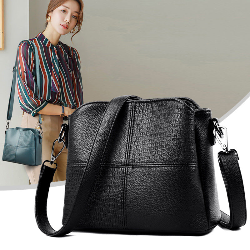 Retro Ladies Small Bucket Bag – Simple Leisure PU Leather Shoulder Bag with Multilayer Storage