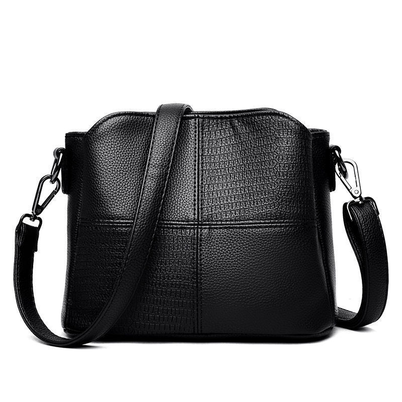 Retro Ladies Small Bucket Bag – Simple Leisure PU Leather Shoulder Bag with Multilayer Storage