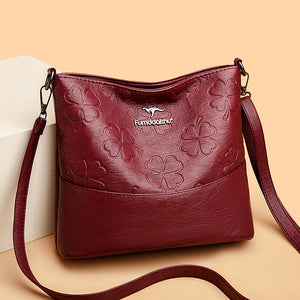 Soft Leather Bucket Bag for Women – Embossed Floral Large Capacity PU Shoulder Handbag