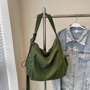 Corduroy Tote Women’s Large Capacity Bag – Simple Soft Shoulder Messenger Bag for Daily Use