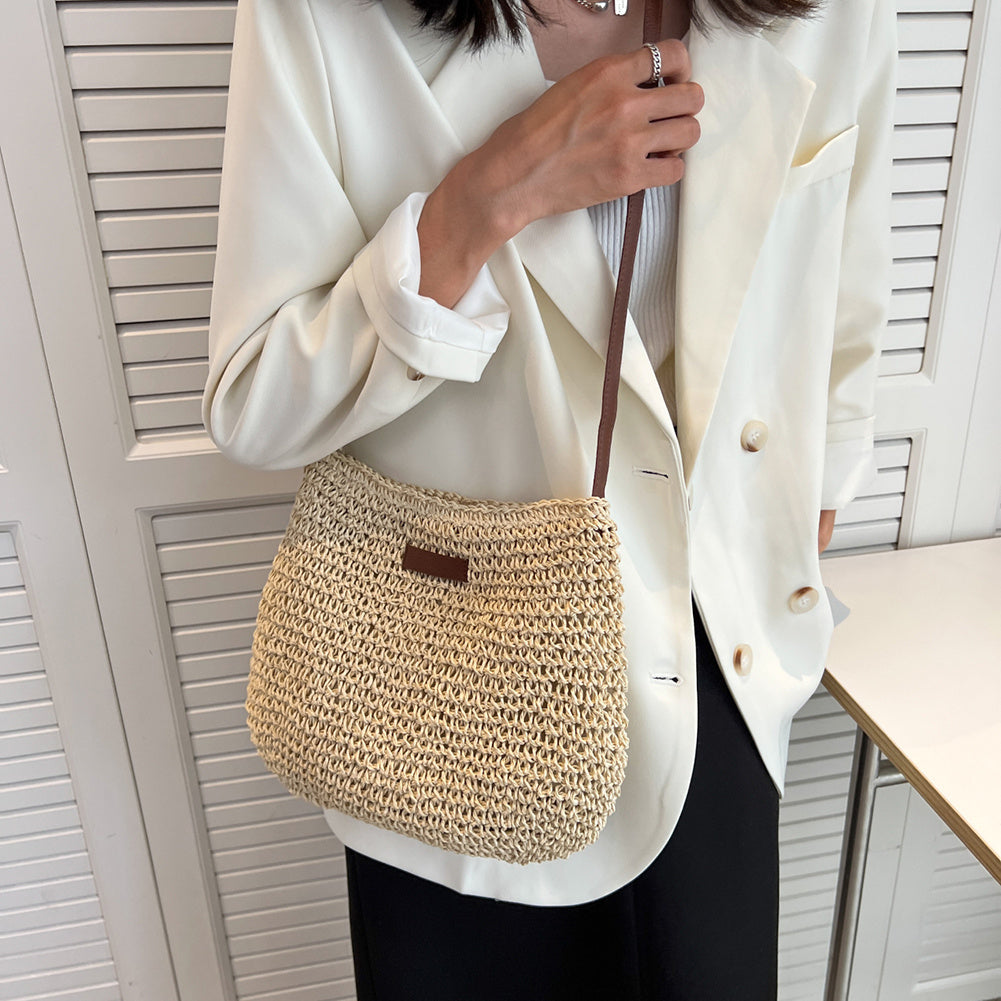 Niche Design Vacation Straw Tote Bag – Women’s Woven Handbag for Beach, Travel, and Summer Outings
