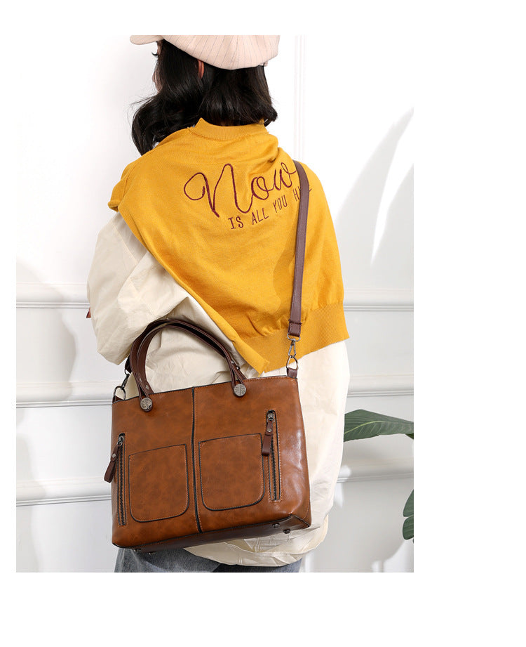 Women’s Large-Capacity Retro Tote Bag – Simple PU Crossbody Handbag for Work, Travel, and Daily Use