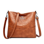 Soft Leather Bucket Bag for Women – Embossed Floral Large Capacity PU Shoulder Handbag