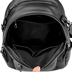 Women’s Genuine Cowhide Leather Backpack – Large Capacity Travel Schoolbag with Rivets, Stylish College Design