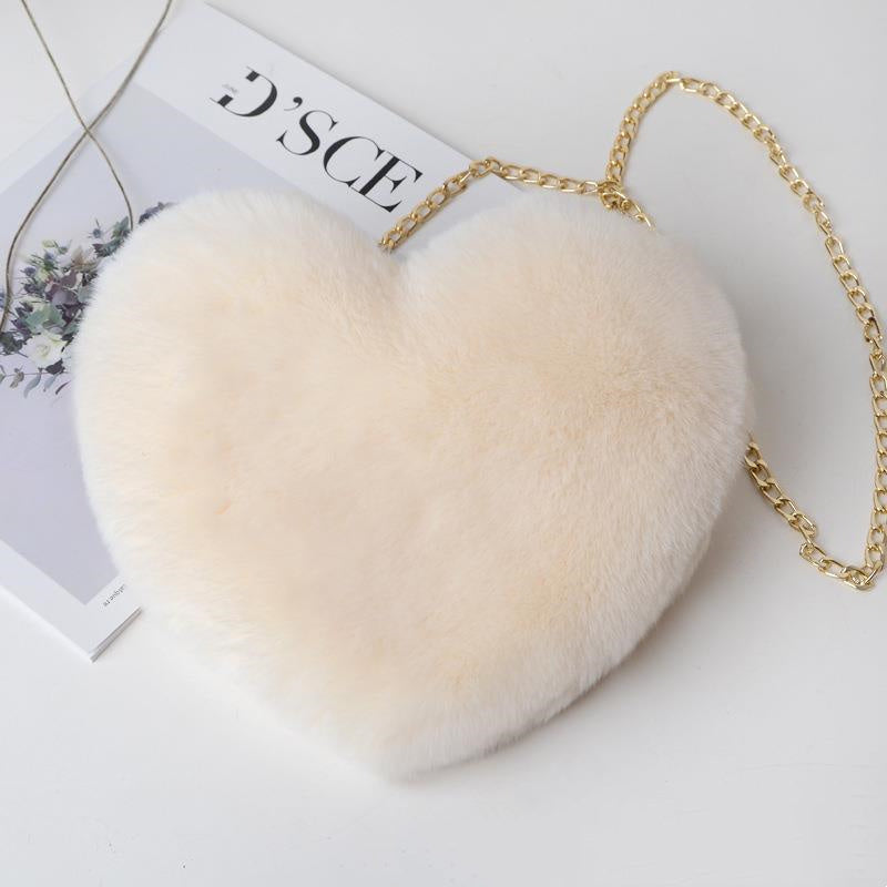 Love Heart Plush Chain Shoulder Bag for Women – Cute Valentine’s Day Party Purse