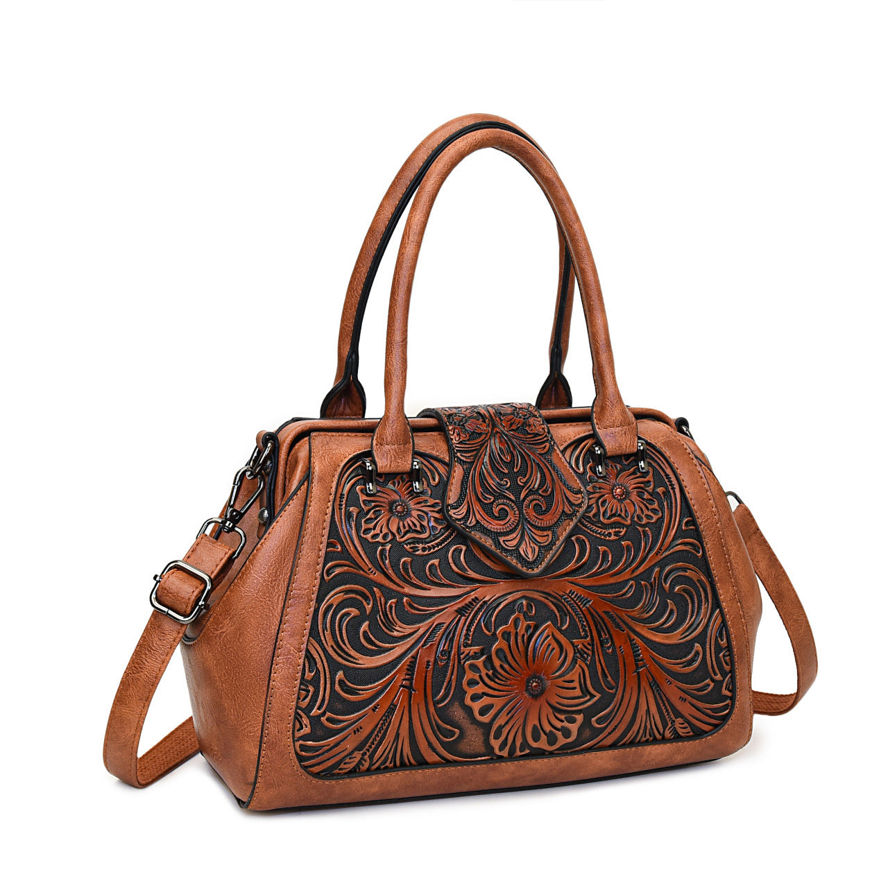 Handmade Carved One-Shoulder Women's Leather Bag – Retro PU Pillow Shape Shoulder Handbag