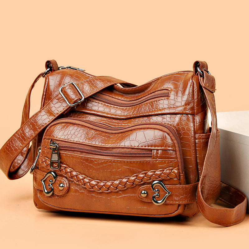New Fashion Large Capacity Knitted Messenger Bag – Soft PU Leather Crossbody for Women