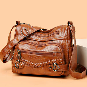 New Fashion Large Capacity Knitted Messenger Bag – Soft PU Leather Crossbody for Women