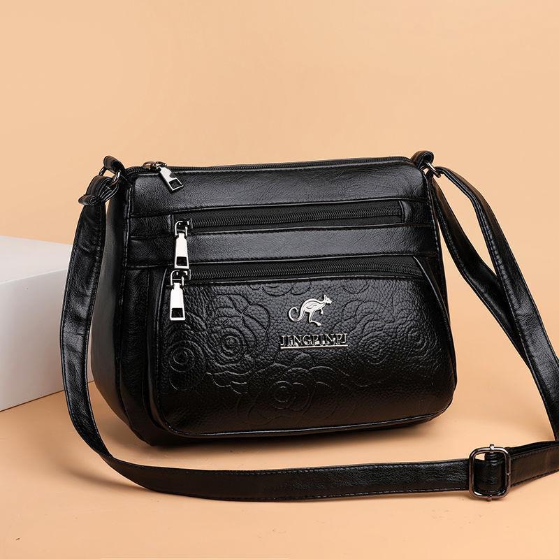 Women’s Middle-aged and Elderly Shoulder Messenger Bag – Soft PU Leather Embossed Grandma Crossbody Bag