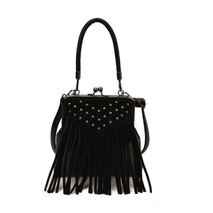 Tassel Retro Rivet Shoulder Messenger Bag for Women – Soft PU Leather Crossbody Handbag