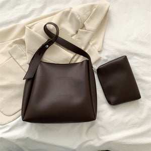 Women’s Large Shoulder Tote Bag – PU Leather Leisure Combination Handbag with Small Pouch, Casual Everyday Bag